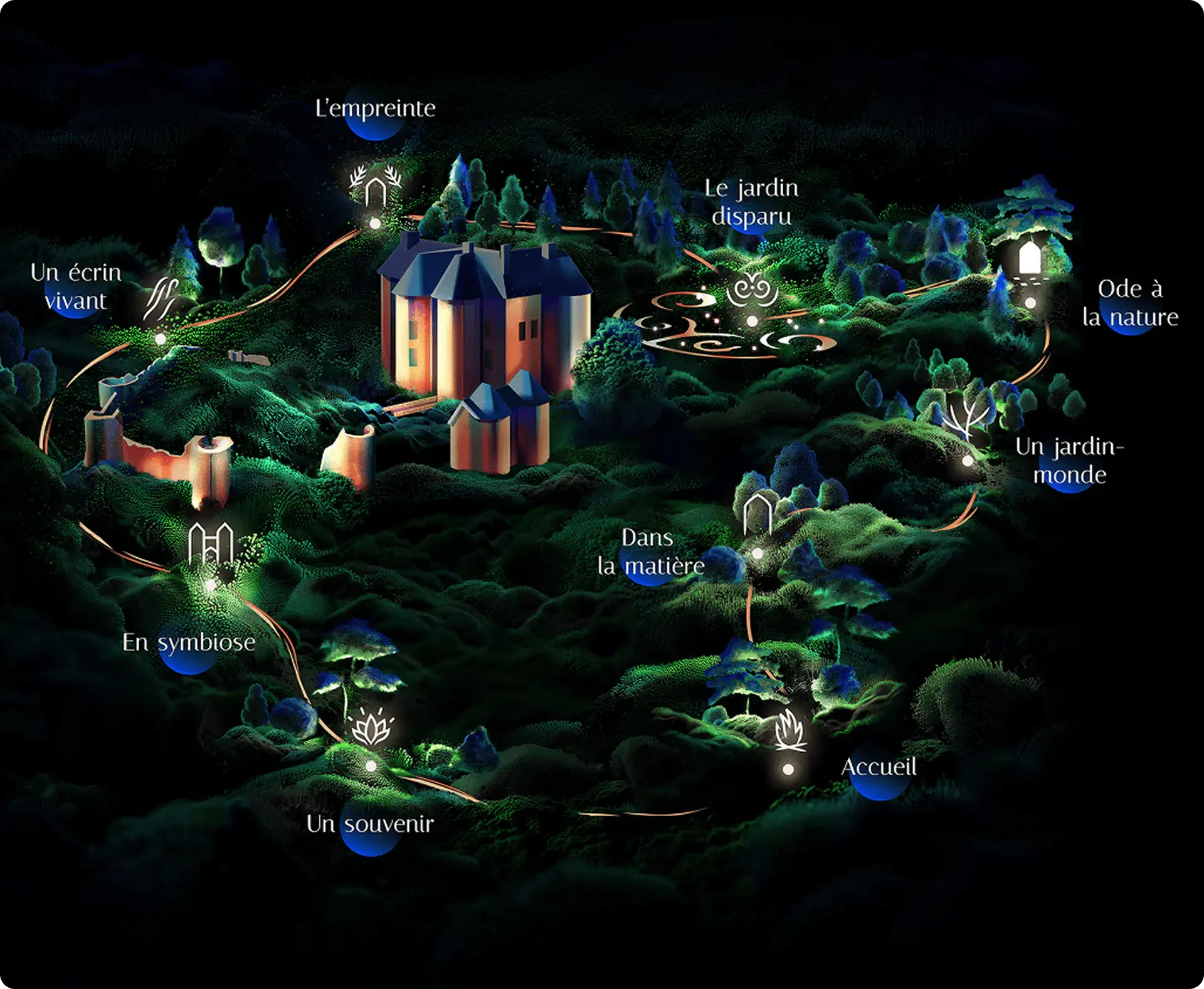 Carte du parcours Arbora Lumina autour du château d'Harcourt